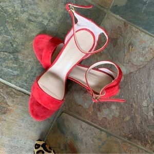 Simons red suede ankle strap square heel shoes size 39
